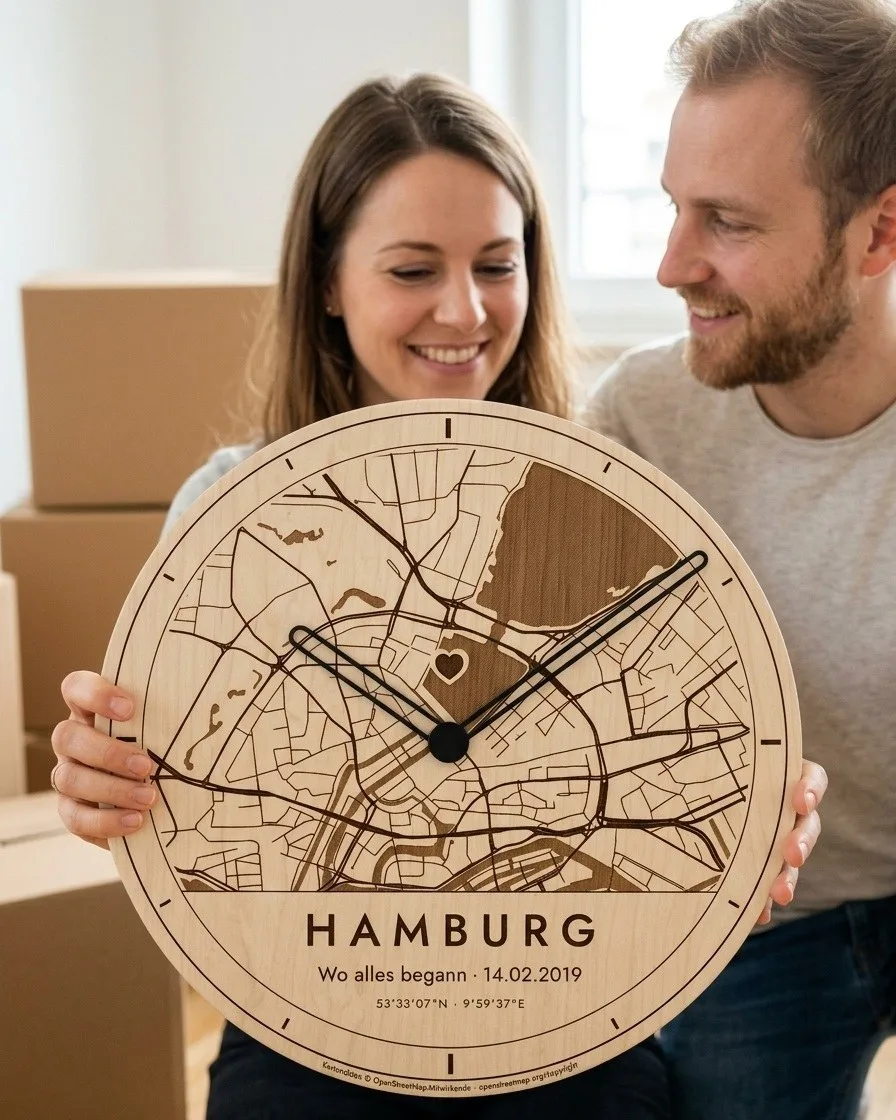Stadtkarten-Uhr als Geschenk verpackt